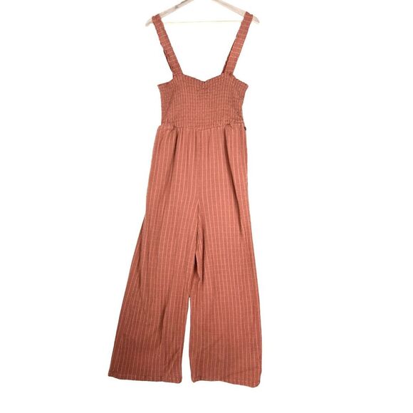 Roxy Adventure Bound Baked Clay Wide Leg Jumpsuit Size L Striped Linen Blend - Picture 2 of 6